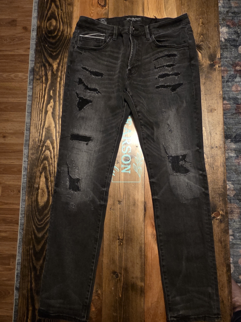 Cult of Individuality Slim Jeans Distressed Black Waist 34x33
